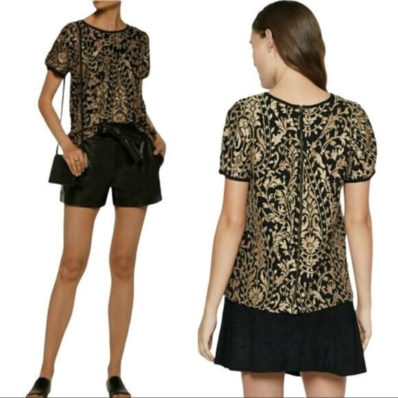 JOIE Embroidered Janpath Top, Black & Gold Sz. Small - Picture 4 of 12